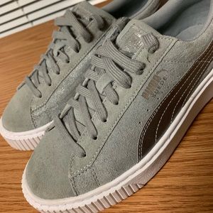 Puma Gray Glitter Platform Sneakers